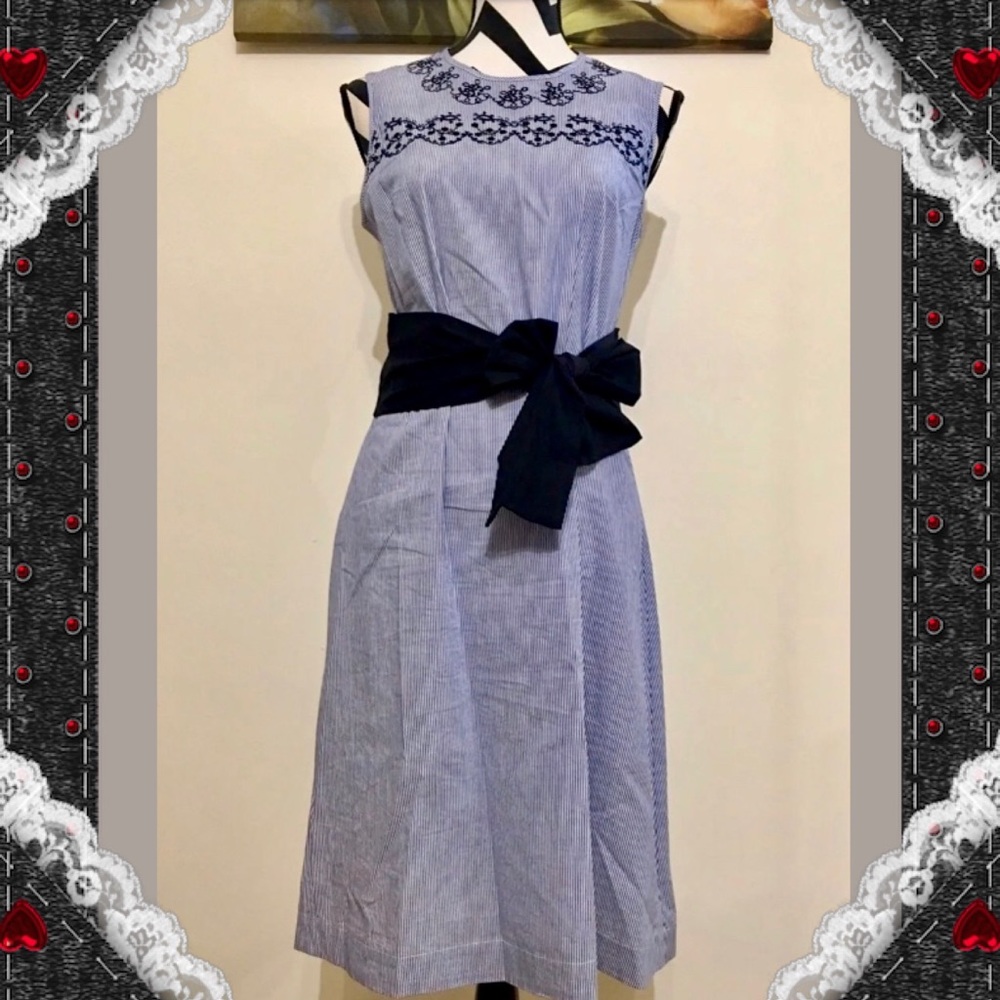 YYIGAL Stripe Embroiled Tied Waist Dress